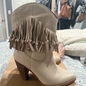 Zodiac Cream Fringe Heeled Boots